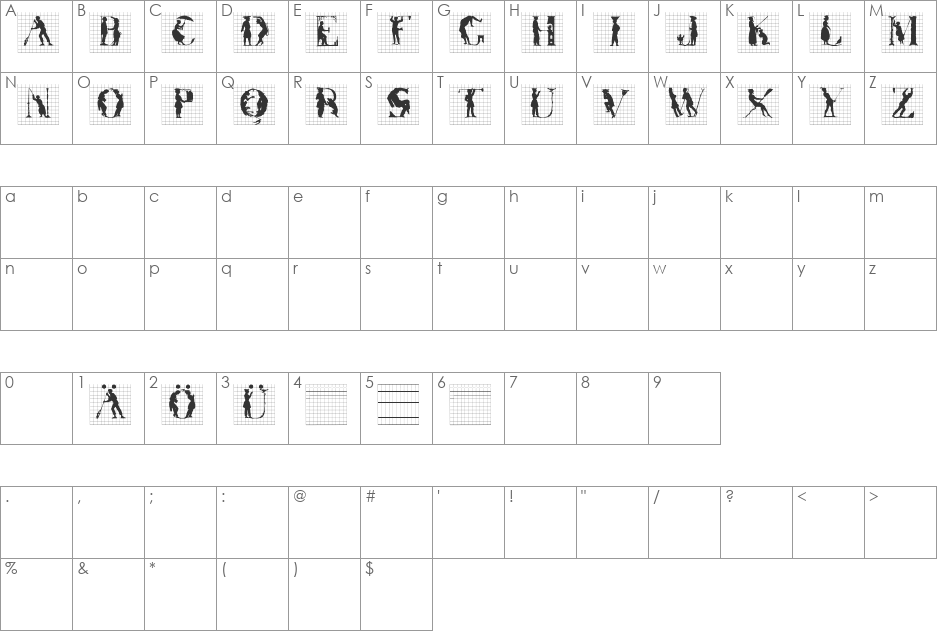 SilhouettesInGrids font character map preview