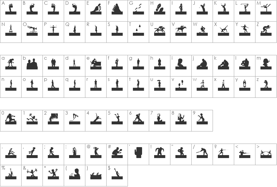 SilhouettesSocled font character map preview