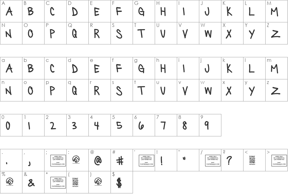 Silly Games Thin font character map preview