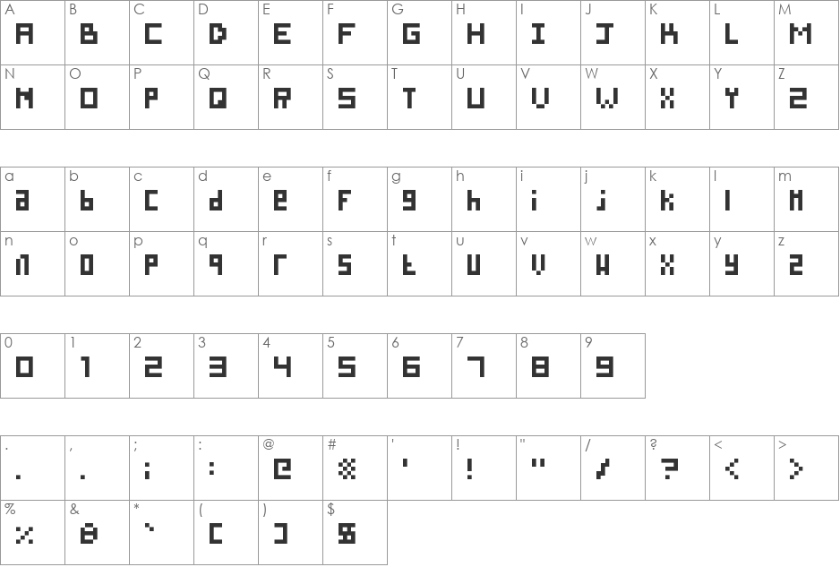 Silly Pixel font character map preview