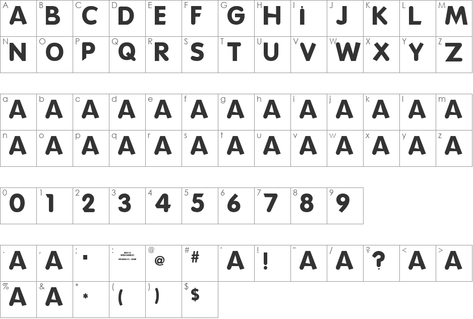 Silly Poo-Poo font character map preview