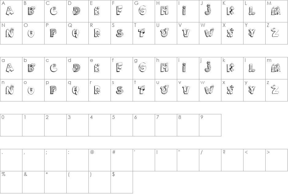 SillySet font character map preview