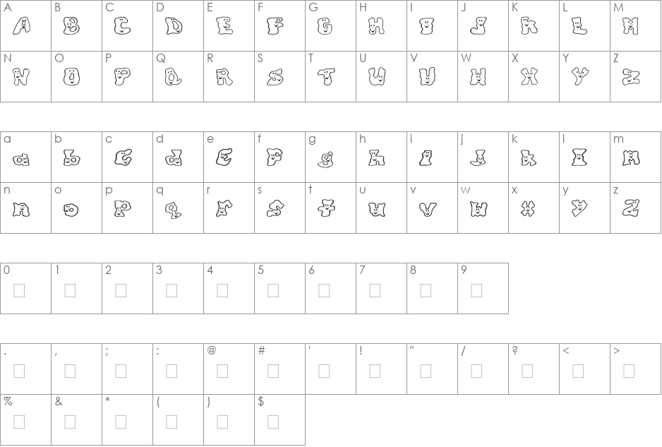 silly_willys font character map preview