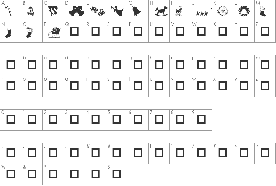 silvanasxmas1 font character map preview