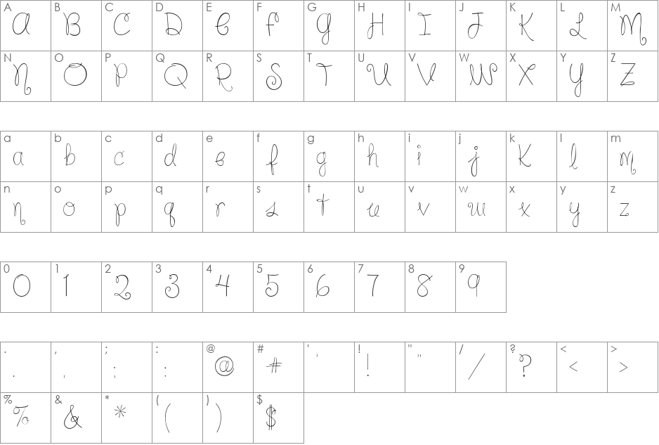 Silver Bellybutton Ring font character map preview