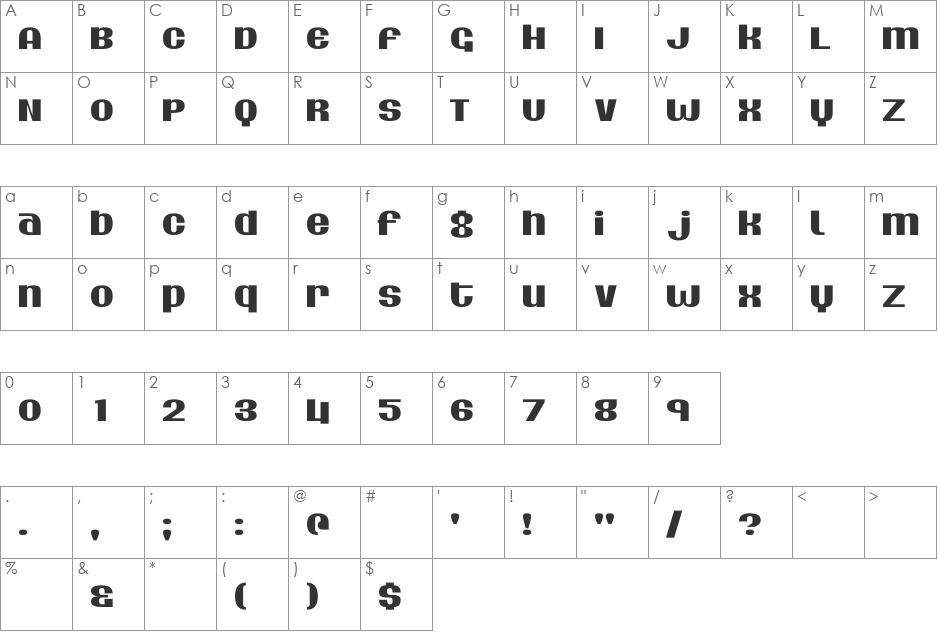 Silver Dollar font character map preview
