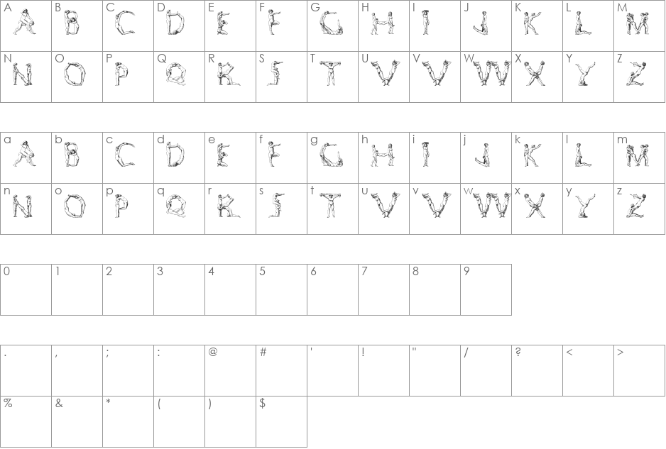 SilvestreBodies font character map preview