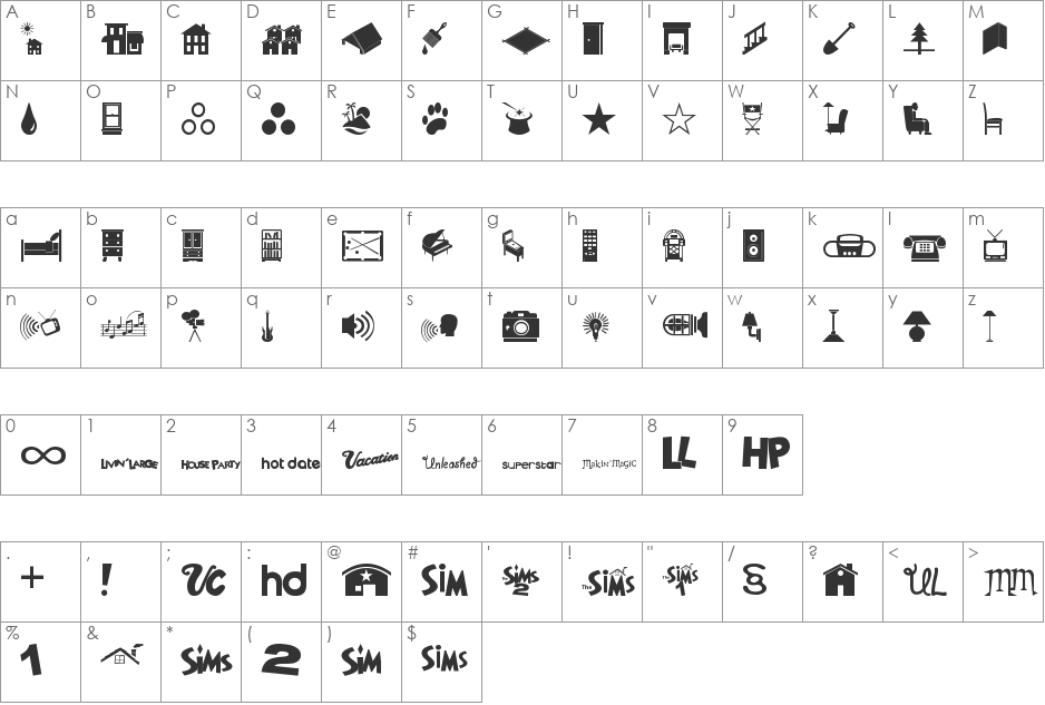 Simbats2A font character map preview