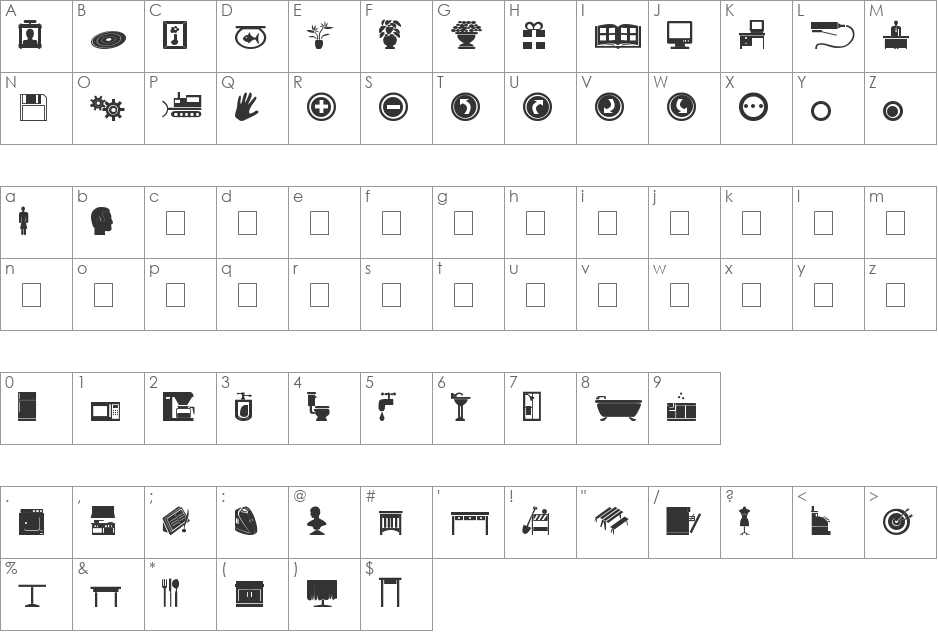 Simbats2B font character map preview