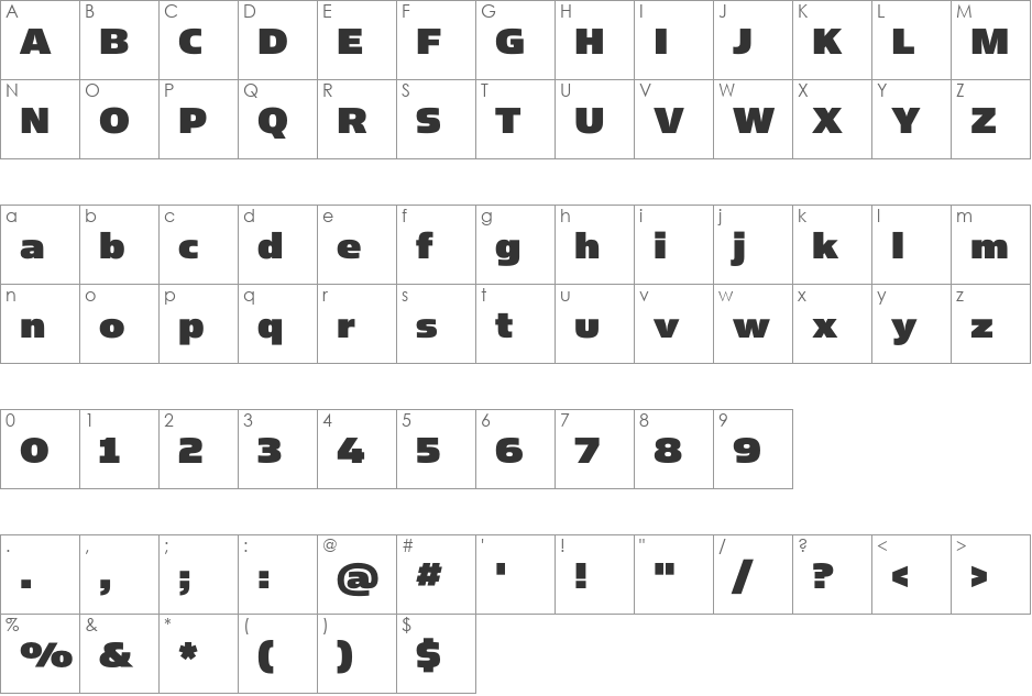 SimianText font character map preview