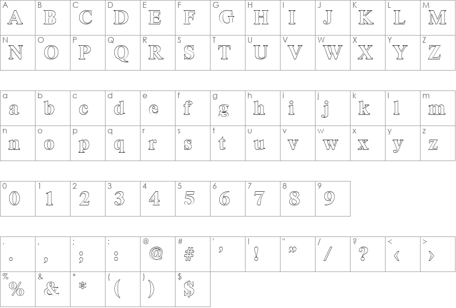 SimonBeckerOutline font character map preview