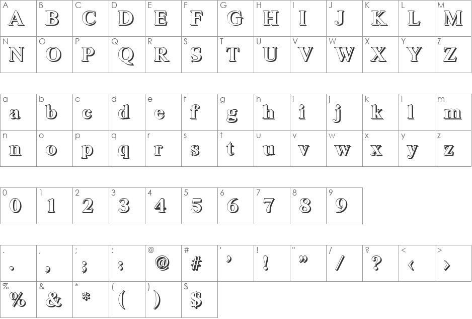 SimonBeckerShadow font character map preview