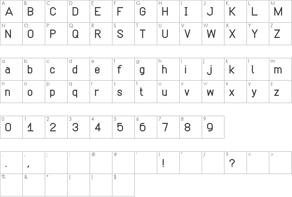 Simpetico font character map preview