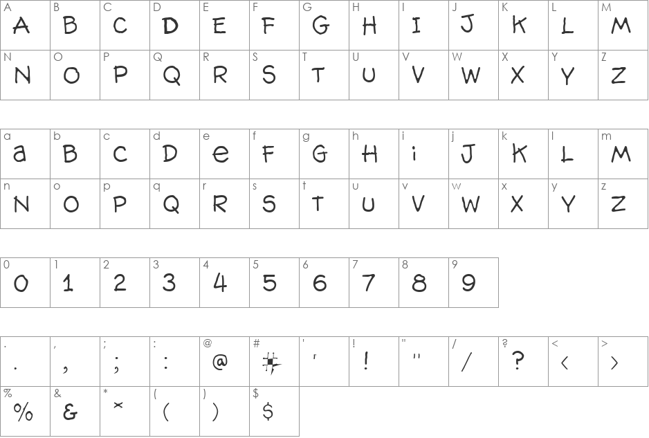 Simple Jane font character map preview