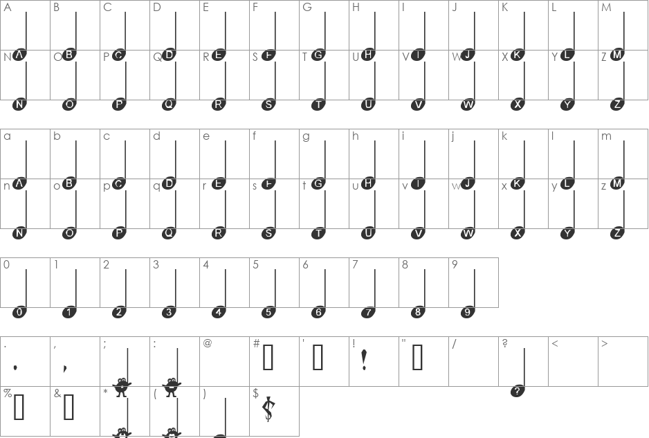 Simple Melody font character map preview