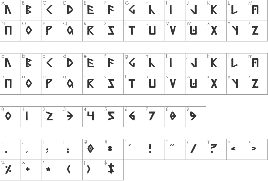 Simple Runes font character map preview