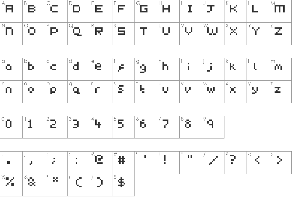 Simple Small Pixels font character map preview