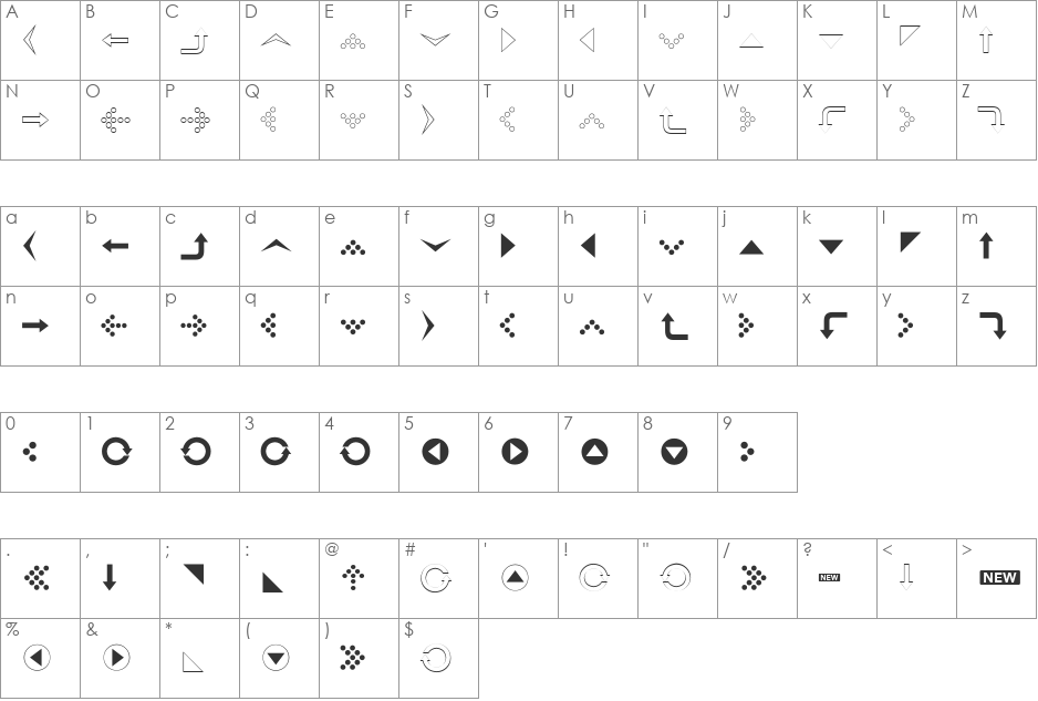 SimpleDirectionArrows font character map preview