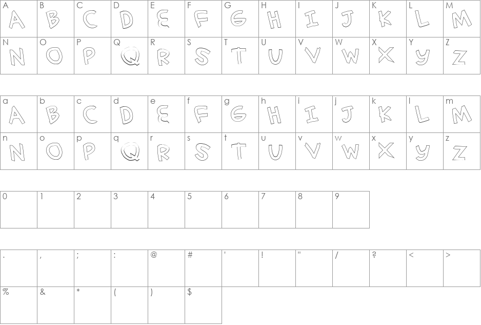simplehand outline font character map preview