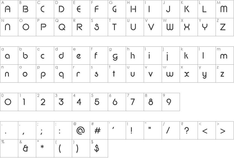 Simplement font character map preview