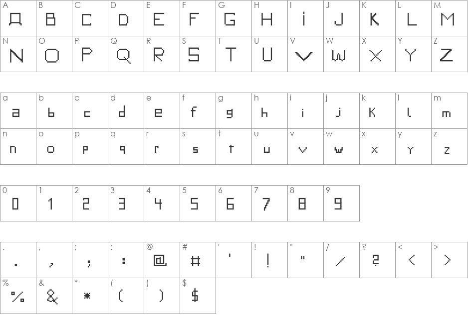 SimplePix font character map preview