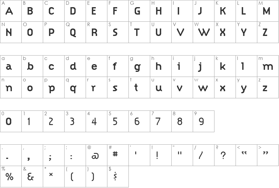 SimplexBold font character map preview