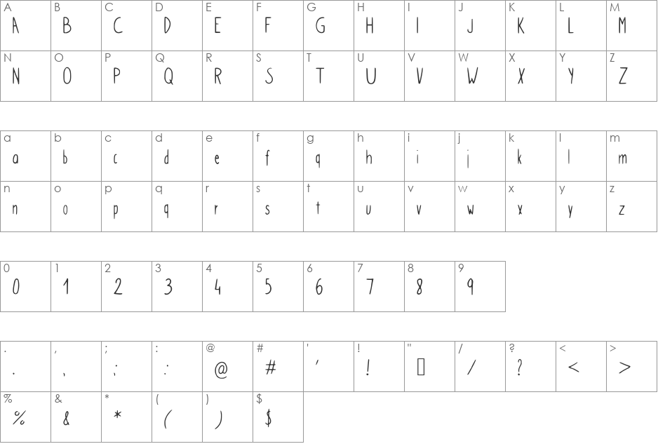 Simple_kindergarden font character map preview