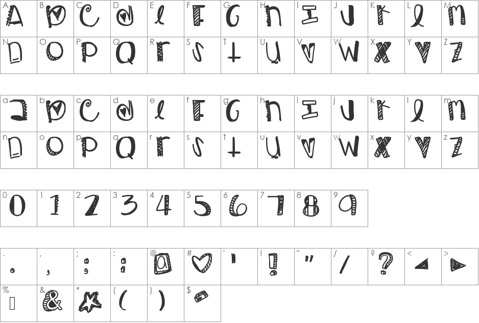 Simplicity font character map preview