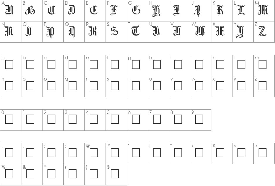 Simplicity font character map preview