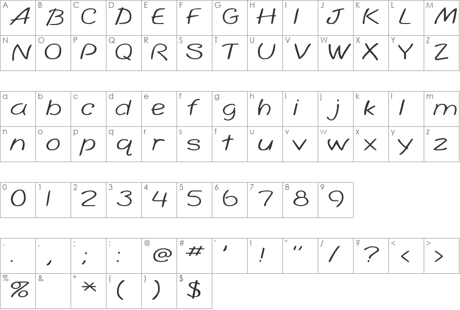SimplicityExtended font character map preview