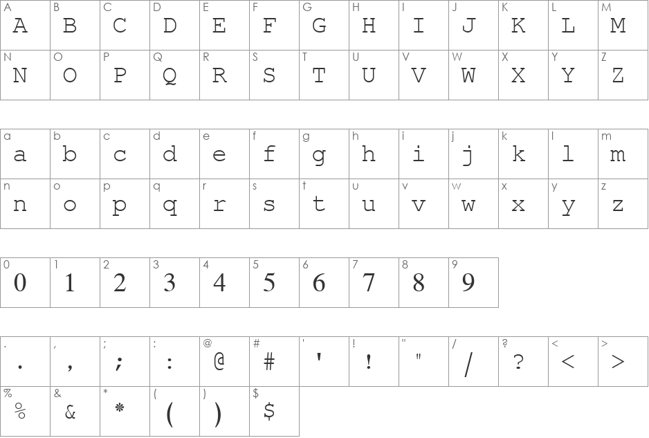 Simplified Arabic Fixed font character map preview