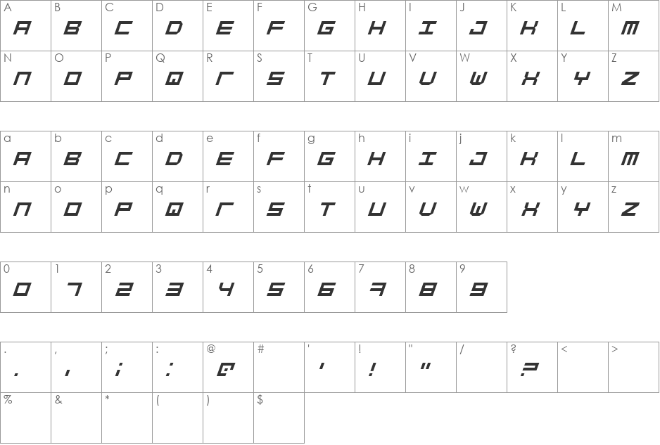 Simply Mono Oblique font character map preview