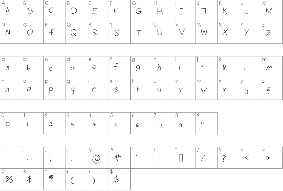 SimplySimple font character map preview