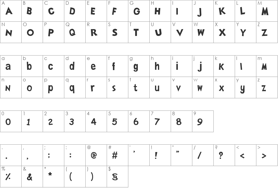SimsLLHP2 font character map preview