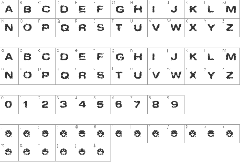 Sinder font character map preview