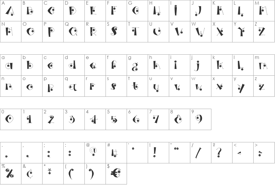 singel BELLS font character map preview