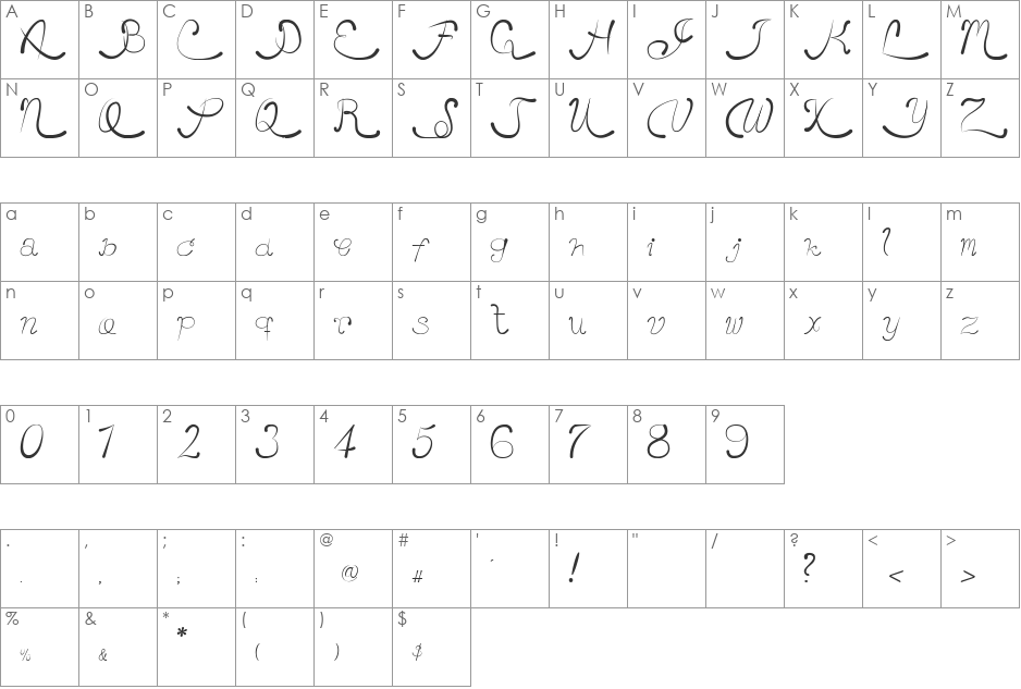 Single font character map preview