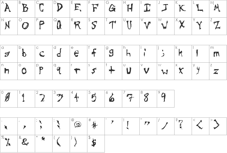 Sinister Plot font character map preview