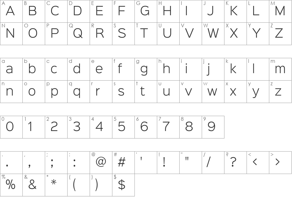 Sinkin Sans 300 Light font character map preview