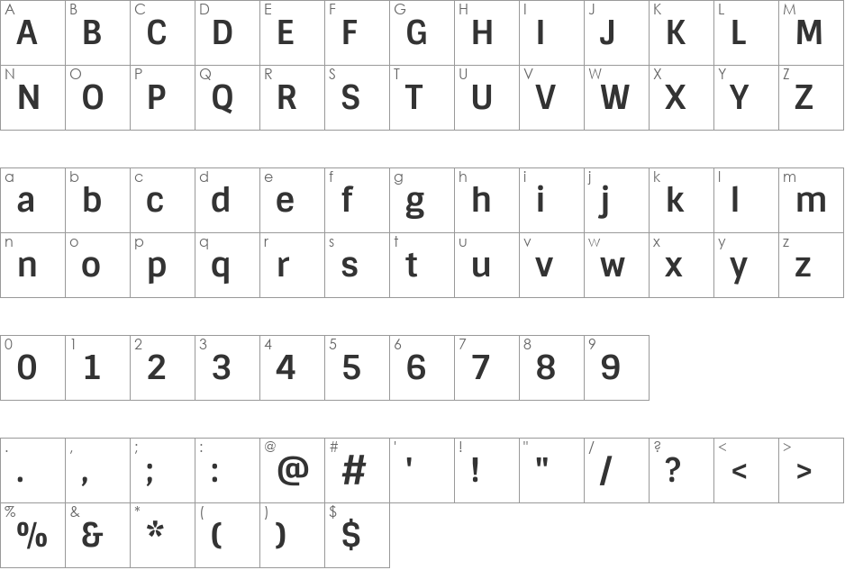 Sintony font character map preview
