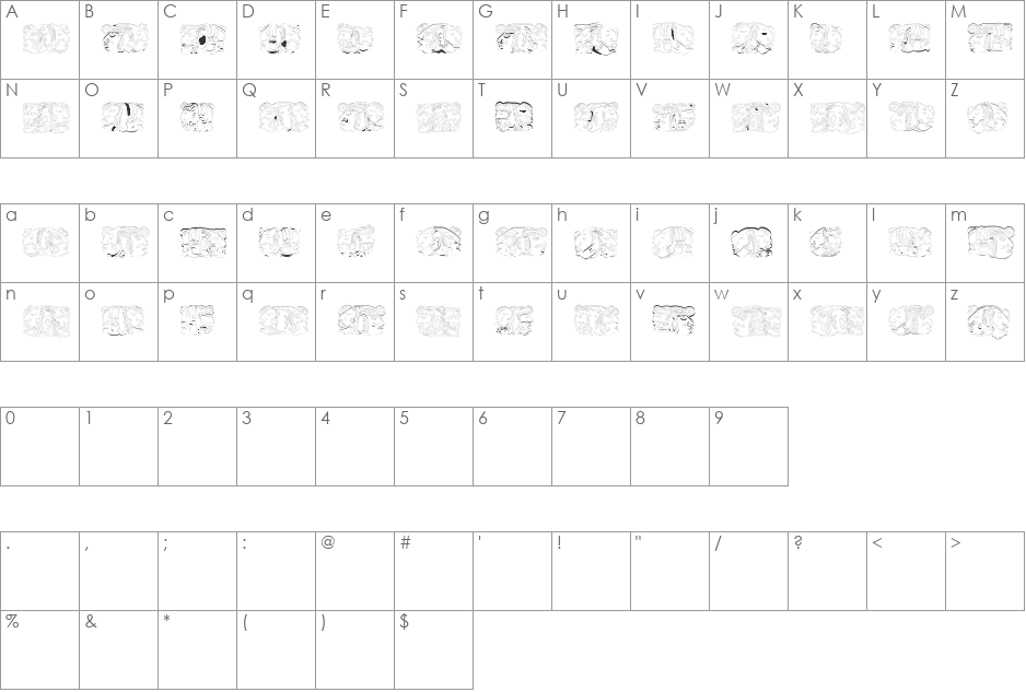 Sipirit of Montezuma Four font character map preview