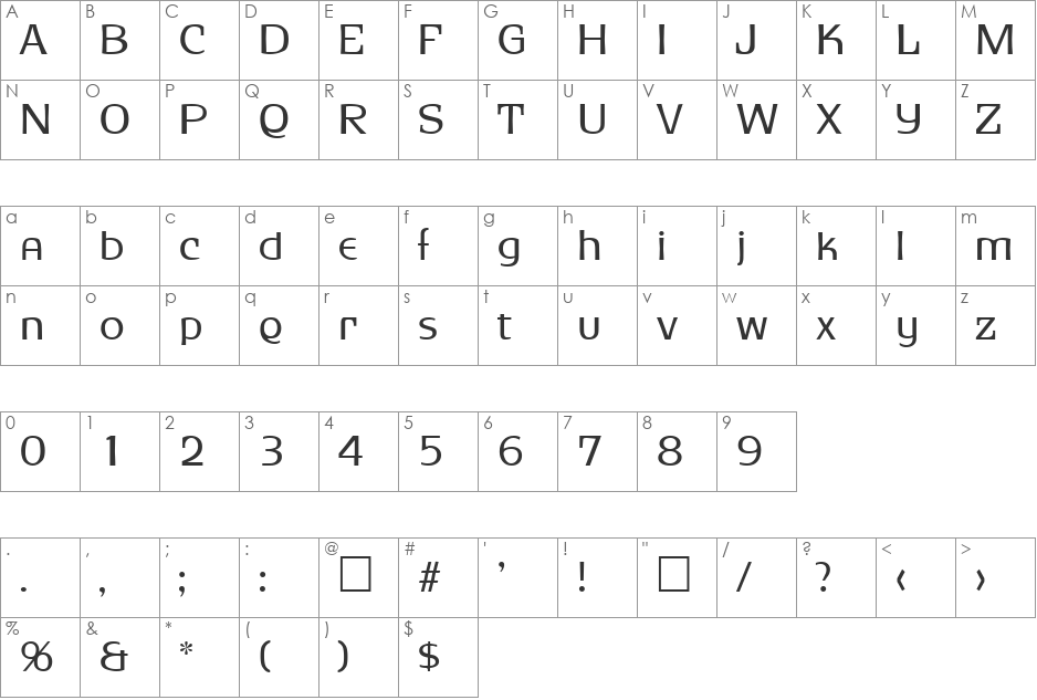 Sirius font character map preview