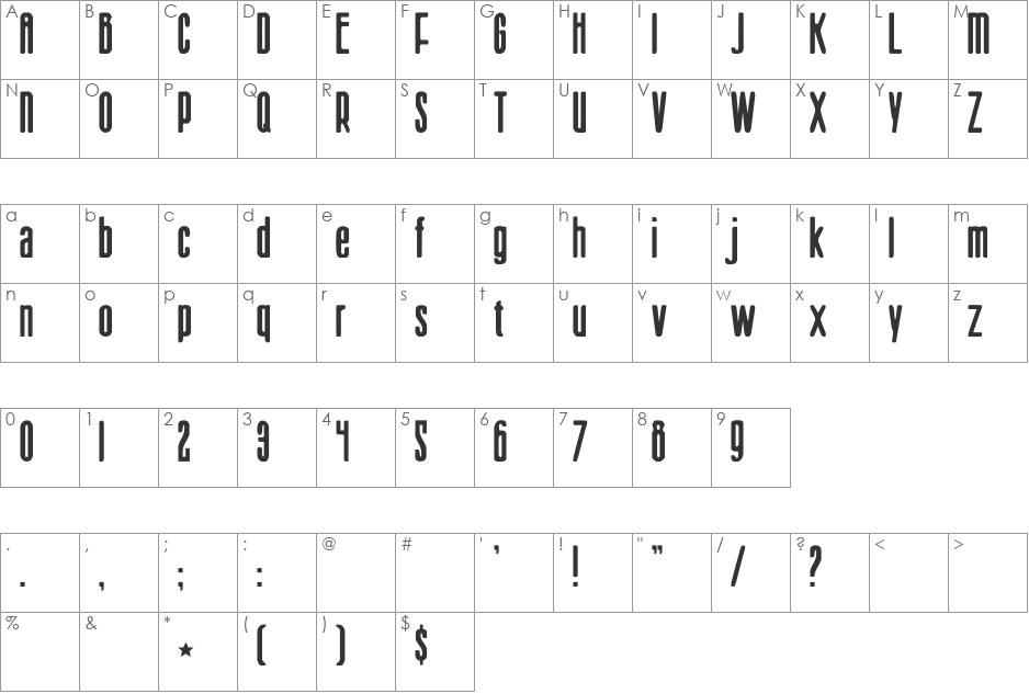 Sister Europe font character map preview