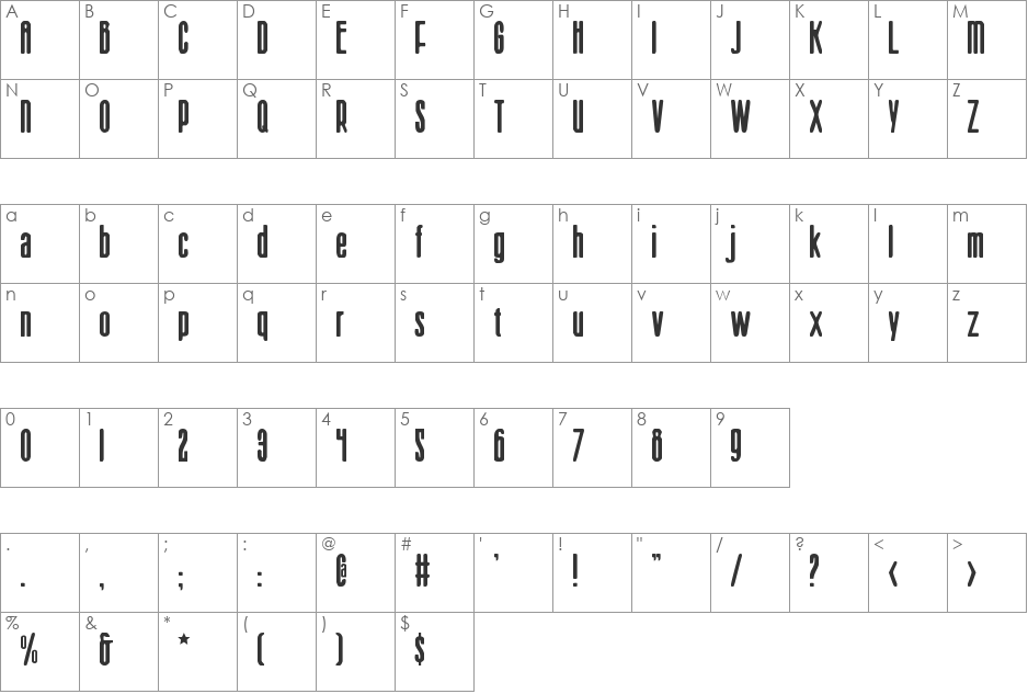 Sister Europe Wide Italic font character map preview