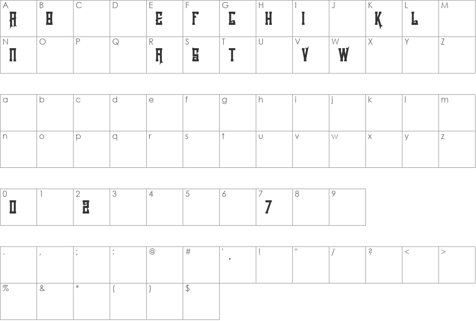 Sivernake font character map preview