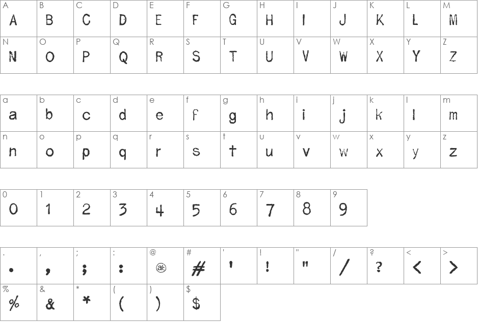 Sixcess font character map preview