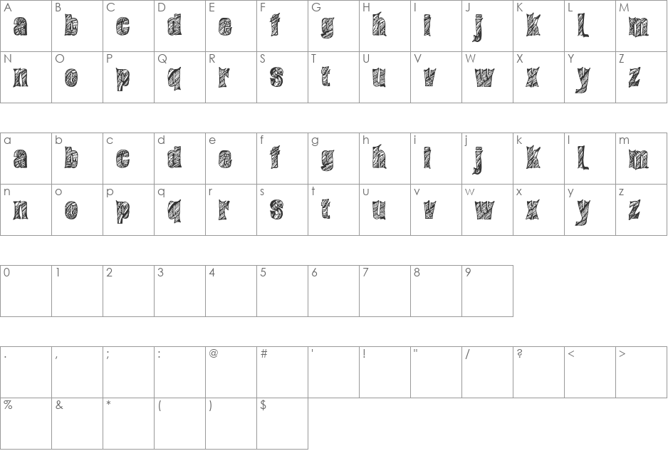 Sixties font character map preview