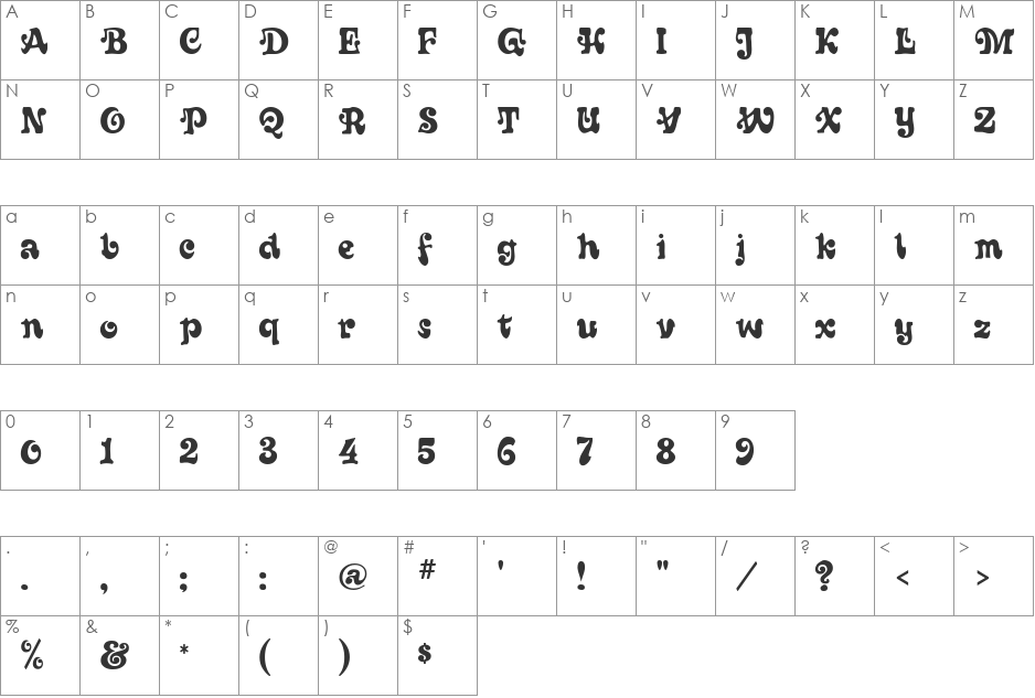 Sixties MF font character map preview