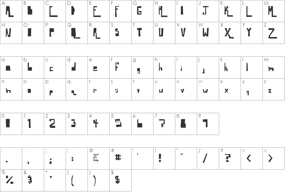 Sixty Percent Less Sassmouth font character map preview