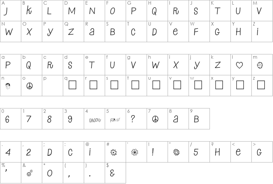 SixtySeven font character map preview